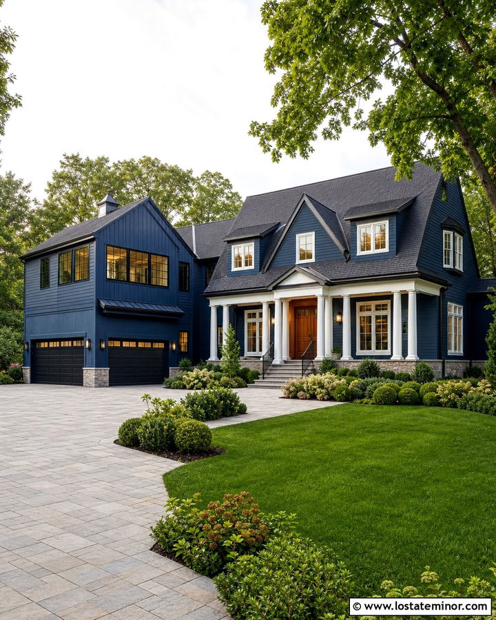 Midnight Blue House With Mixed Window Frames - 30 Midnight Blue House Design With Window Frames Ideas