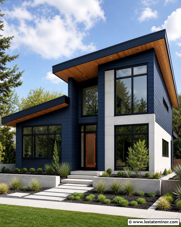 Midnight Blue House With Narrow Black Storm Door - 30 Midnight Blue House Design With Storm Door Ideas