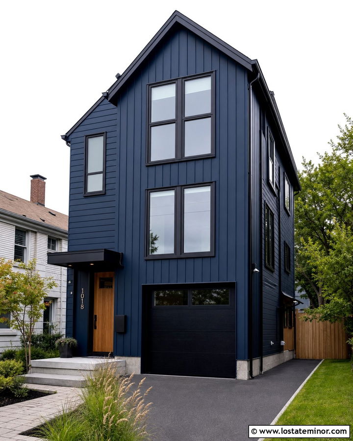 Midnight Blue House With Narrow Black Window Trim - 30 Midnight Blue House Design With Window Frames Ideas