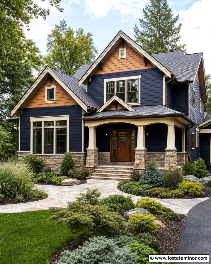 Midnight Blue House With Natural Cedar Shake Gables - 30 Midnight Blue House Design With Cedar Shake Ideas
