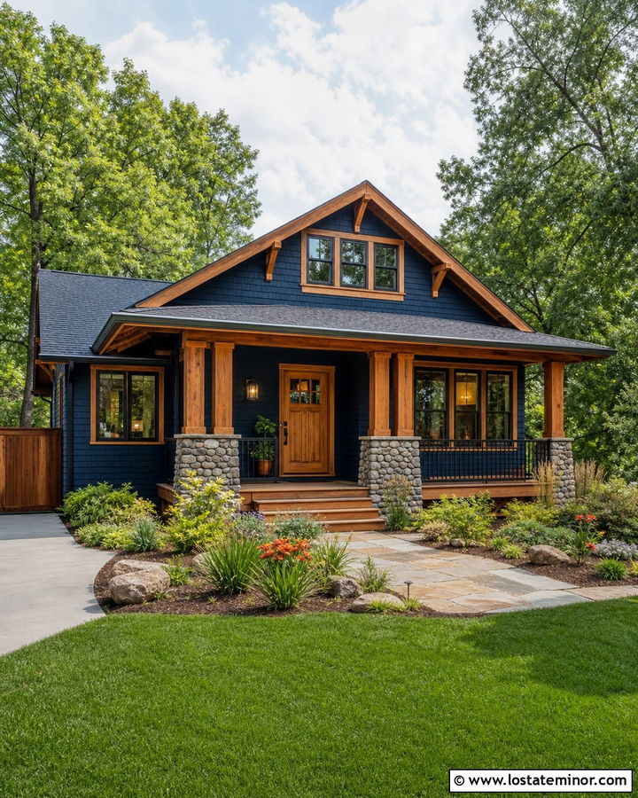 Midnight Blue House With Natural Cedar Trim - 30 Midnight Blue House Design With Trim Ideas