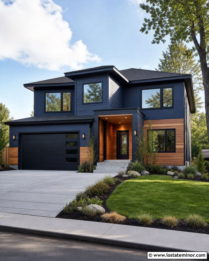Midnight Blue House With Natural Wood Wainscoting - 30 Midnight Blue House Design With Wainscoting Ideas