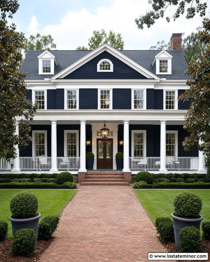 Midnight Blue House With Oversized Porch Lanterns - 30 Midnight Blue House Design With Light Fixtures Ideas