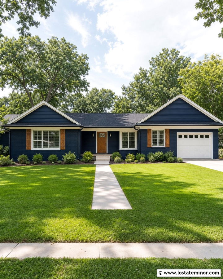 Midnight Blue House With Painted Brick - 30 Midnight Blue House Design With Brick Accents Ideas