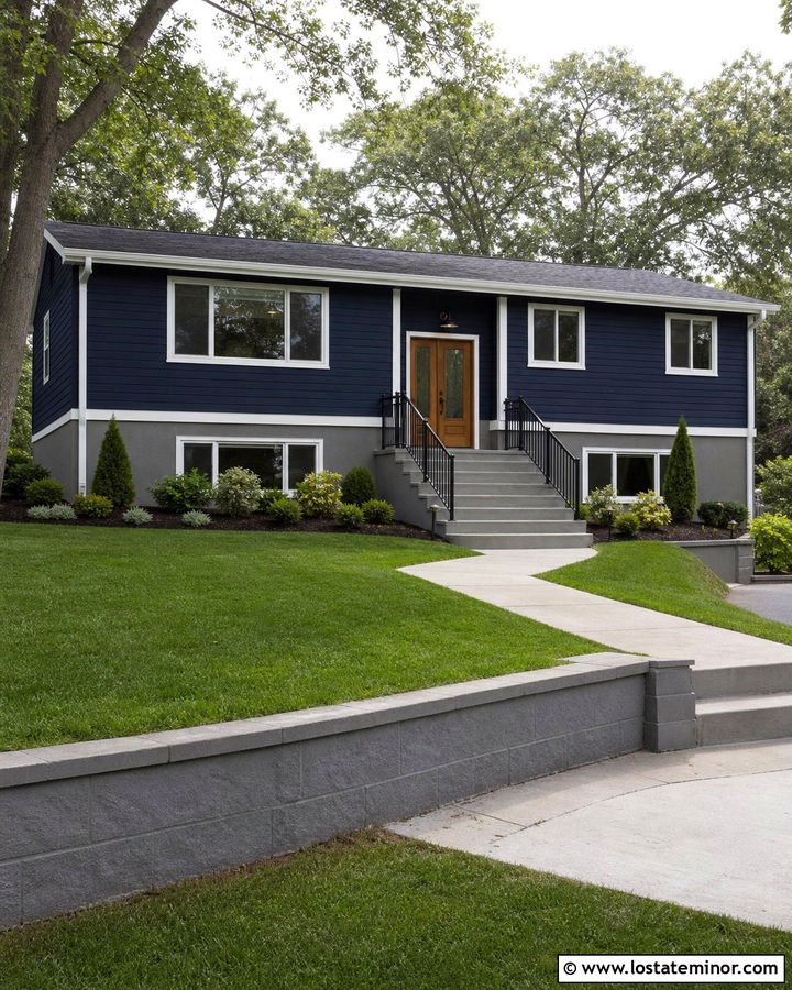 Midnight Blue House With Painted Concrete Wainscoting - 30 Midnight Blue House Design With Wainscoting Ideas