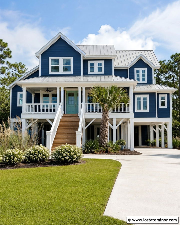Midnight Blue House With Pale Aqua Front Door - 30 Midnight Blue House Design With Front Door Ideas
