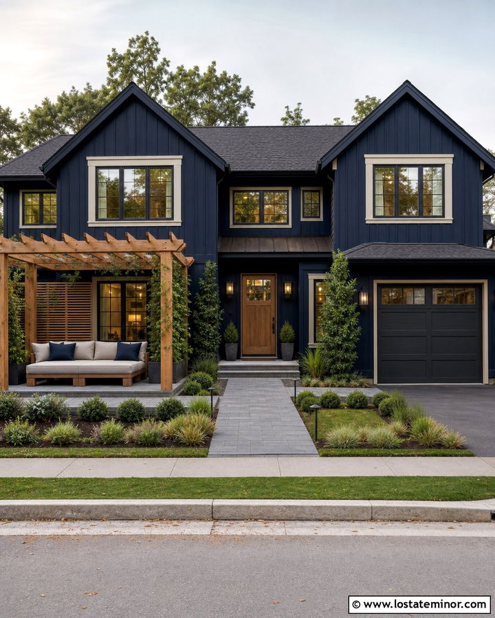 Midnight Blue House With Pergola Daybed - 30 Midnight Blue House Design With Daybed Ideas