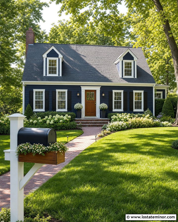Midnight Blue House With Planter Mailbox - 30 Midnight Blue House Design With Mailbox Ideas