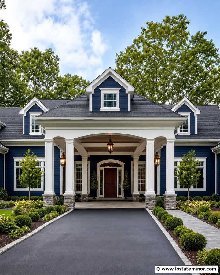 Midnight Blue House With Porte Cochere - 30 Midnight Blue House Design With Carport Ideas