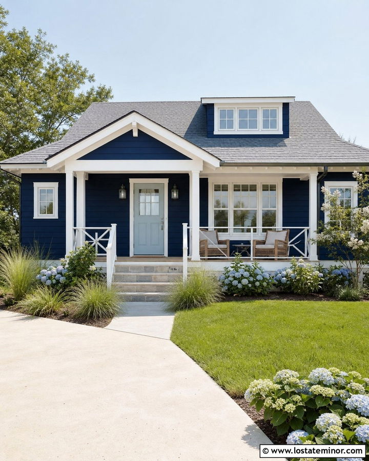 Midnight Blue House With Powder Blue Door - 30 Midnight Blue House Design With Accents Ideas