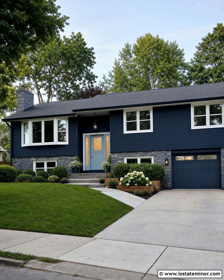 Midnight Blue House With Powder Blue Front Door - 30 Midnight Blue House Design With Front Door Ideas
