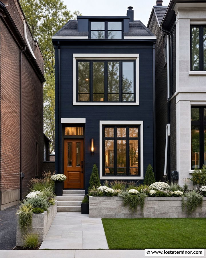 Midnight Blue House With Raised Planter Landscaping - 30 Midnight Blue House Design With Landscaping Ideas