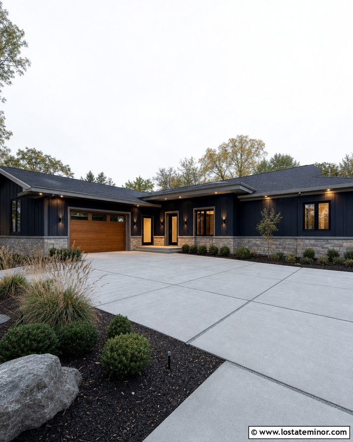 Midnight Blue House With Recessed Soffit Lighting - 30 Midnight Blue House Design With Lighting Ideas