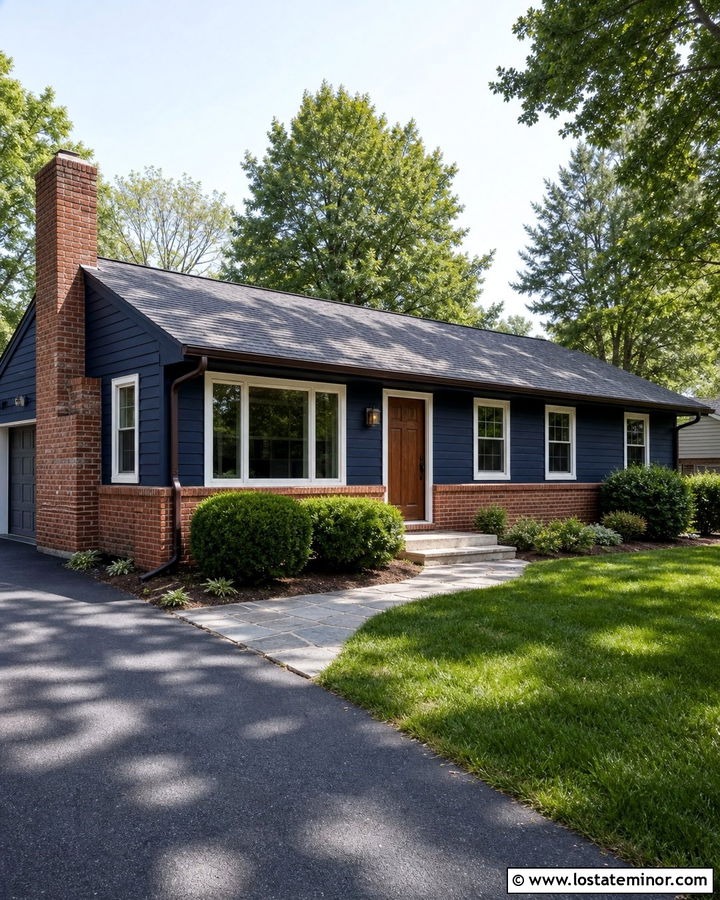Midnight Blue House With Red Brick Accents - 30 Midnight Blue House Design With Accents Ideas