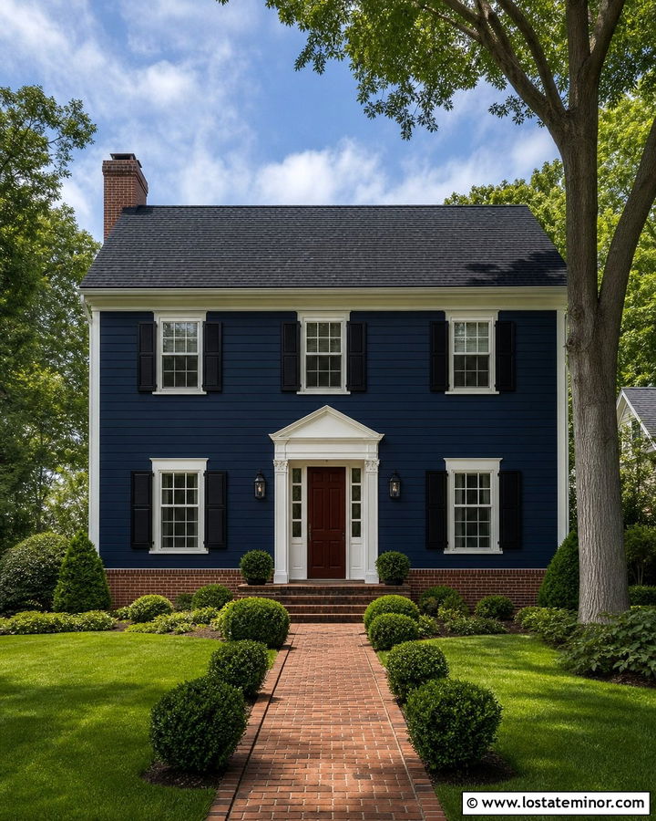 Midnight Blue House With Red Brick Foundation - 30 Midnight Blue House Design With Brick Accents Ideas