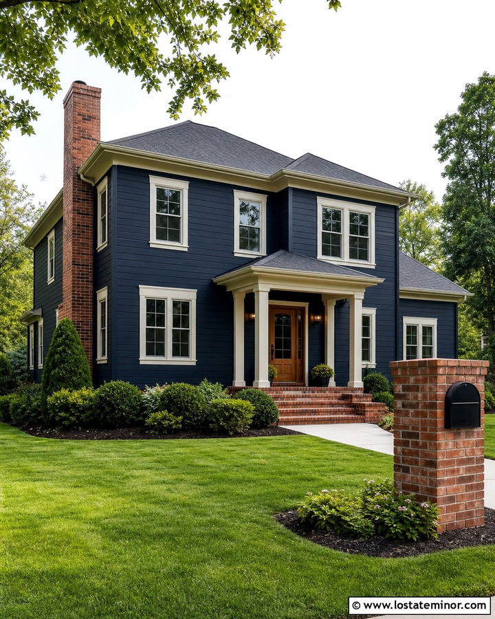 Midnight Blue House With Red Brick Mailbox - 30 Midnight Blue House Design With Mailbox Ideas