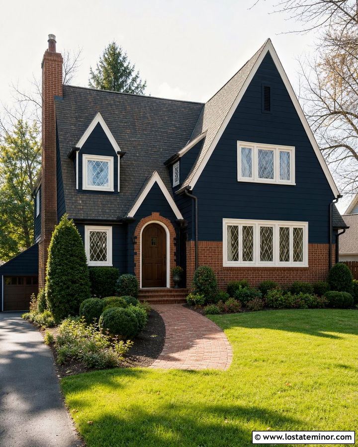 Midnight Blue House With Red Brick Roof Accents - 30 Midnight Blue House Design With Roof Ideas