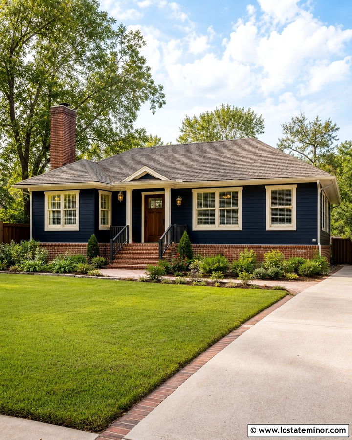 Midnight Blue House With Red Brick Trim - 30 Midnight Blue House Design With Trim Ideas
