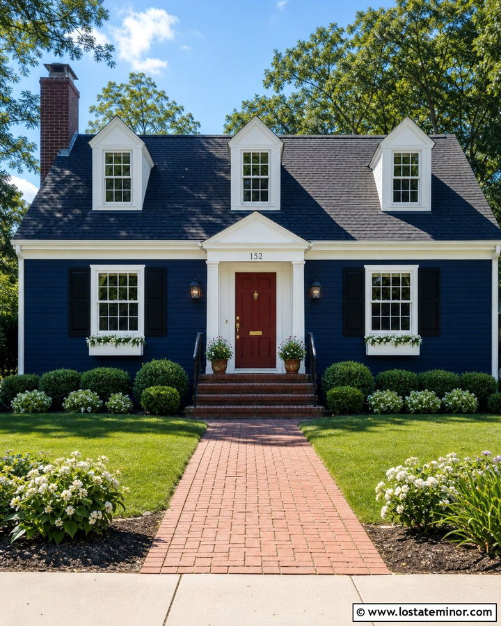 Midnight Blue House With Red Front Door - 30 Midnight Blue House Design With Front Door Ideas