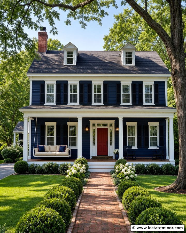 Midnight Blue House With Red Front Door And Daybed - 30 Midnight Blue House Design With Daybed Ideas