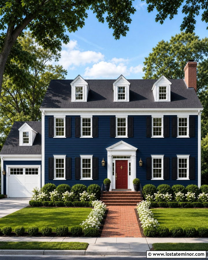 Midnight Blue House With Red Front Door And Dormers - 30 Midnight Blue House Design With Dormers Ideas