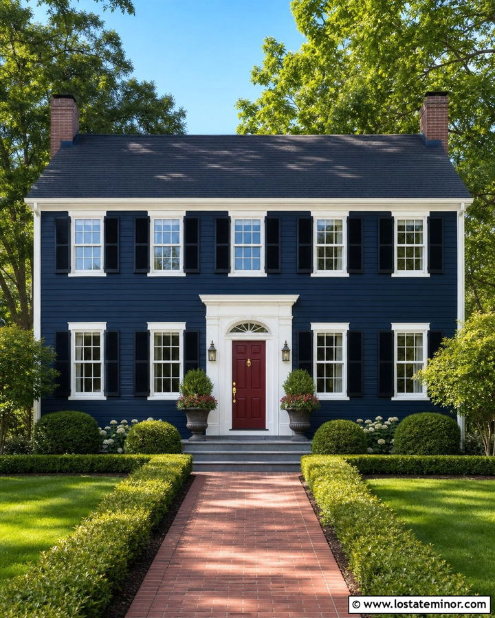 Midnight Blue House With Red Front Door - 30 Midnight Blue House Design With Accents Ideas