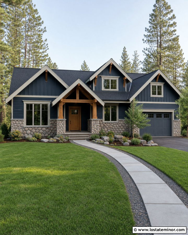 Midnight Blue House With River Rock Wainscoting - 30 Midnight Blue House Design With Wainscoting Ideas