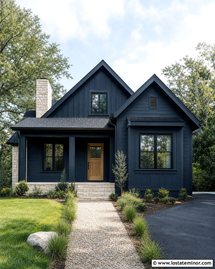 Midnight Blue House With Roof And Matching Trim - 30 Midnight Blue House Design With Roof Ideas