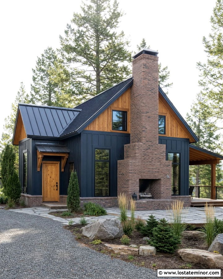 Midnight Blue House With Rustic Brick - 30 Midnight Blue House Design With Brick Accents Ideas