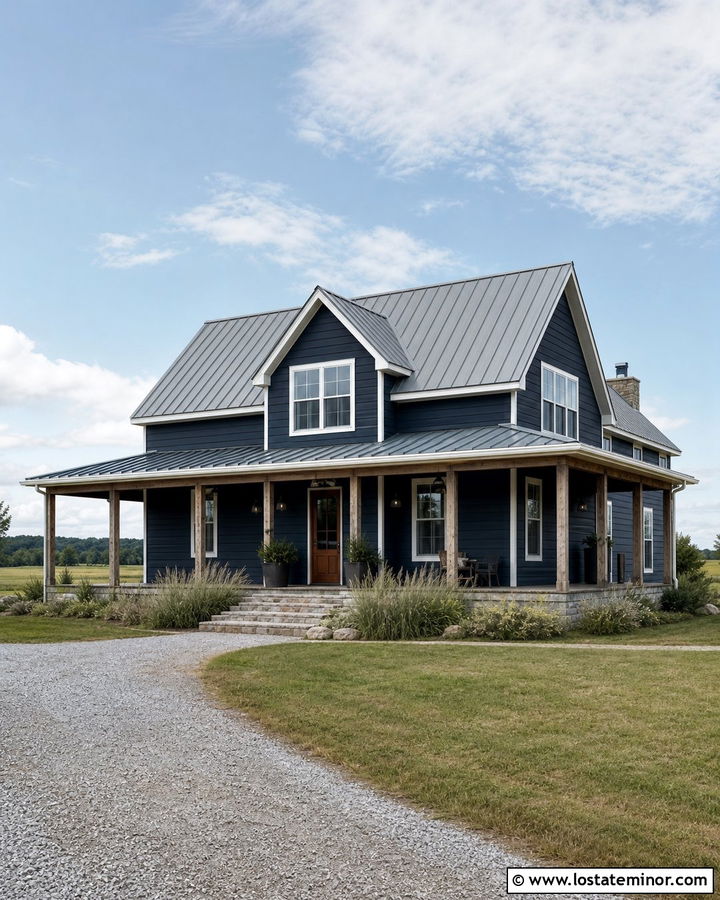 Midnight Blue House With Rustic Tin Roof - 30 Midnight Blue House Design With Roof Ideas