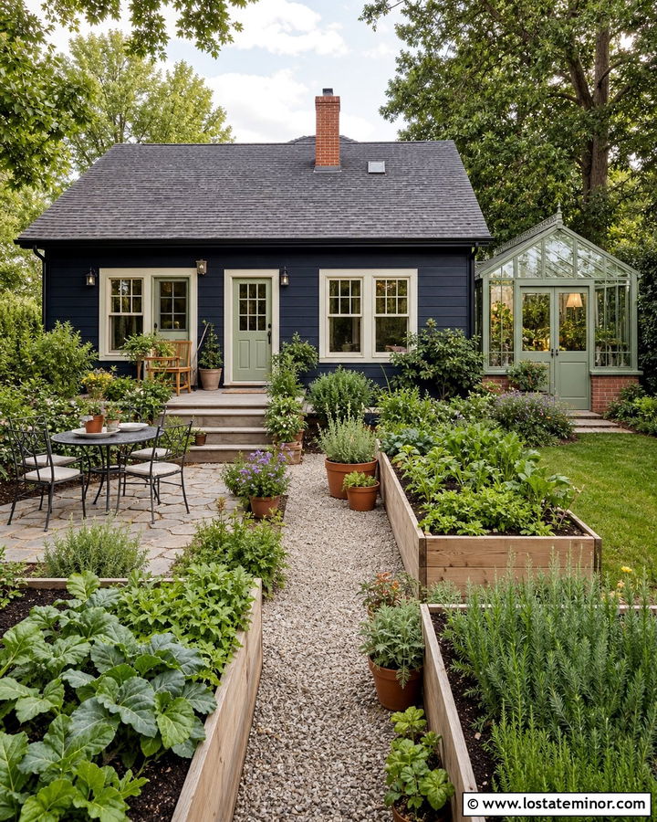 Midnight Blue House With Sage Accents And Greenhouse - 30 Midnight Blue House Design With Backyard Ideas