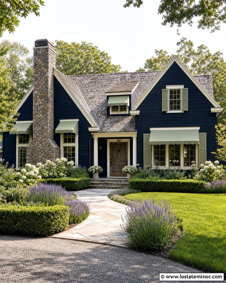 Midnight Blue House With Sage Green Awning - 30 Midnight Blue House Design With Awning Ideas