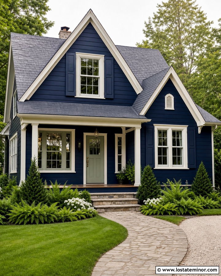 Midnight Blue House With Sage Green Door - 30 Midnight Blue House Design With Accents Ideas
