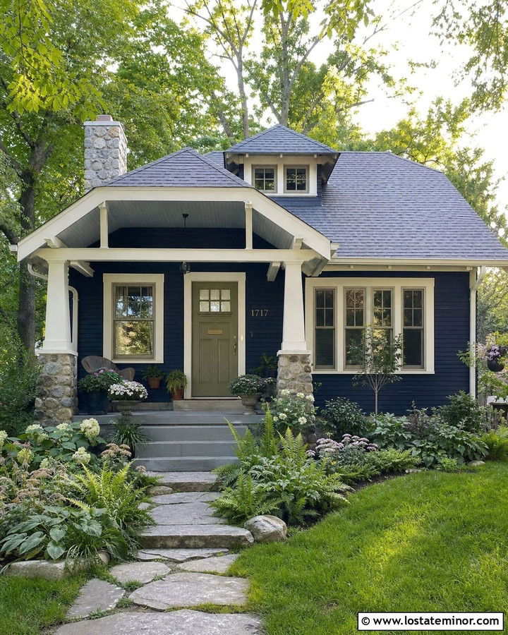 Midnight Blue House With Sage Green Front Door - 30 Midnight Blue House Design With Front Door Ideas