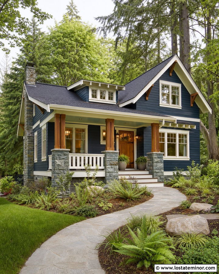 Midnight Blue House With Sage Green Porch Ceiling - 30 Midnight Blue House Design With Porch Ceiling Ideas