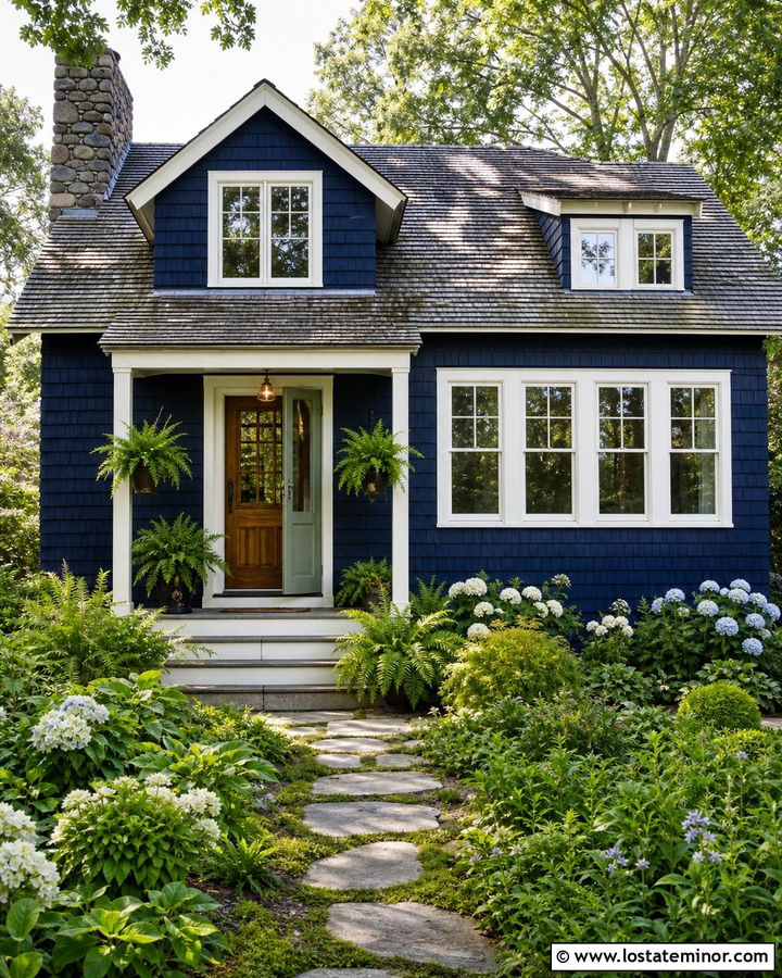 Midnight Blue House With Sage Green Storm Door - 30 Midnight Blue House Design With Storm Door Ideas