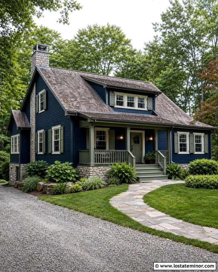 Midnight Blue House With Sage Green Trim - 30 Midnight Blue House Design With Trim Ideas