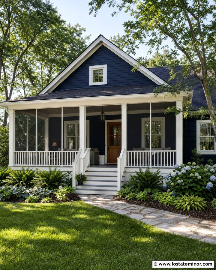 Midnight Blue House With Screened Front Porch - 30 Midnight Blue House Design With Front Porch Ideas
