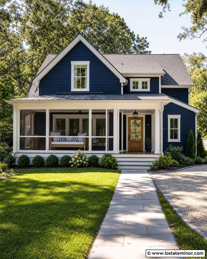 Midnight Blue House With Screened Porch Daybed - 30 Midnight Blue House Design With Daybed Ideas