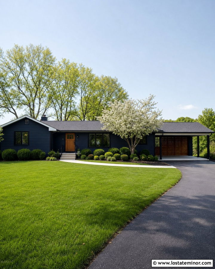 Midnight Blue House With Side Entry Carport - 30 Midnight Blue House Design With Carport Ideas