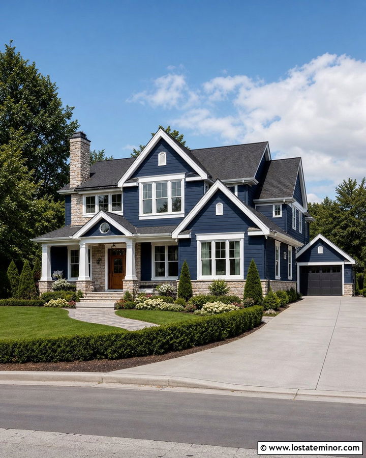 Midnight Blue House With Side Entry Driveway - 30 Midnight Blue House Design With Driveway Ideas