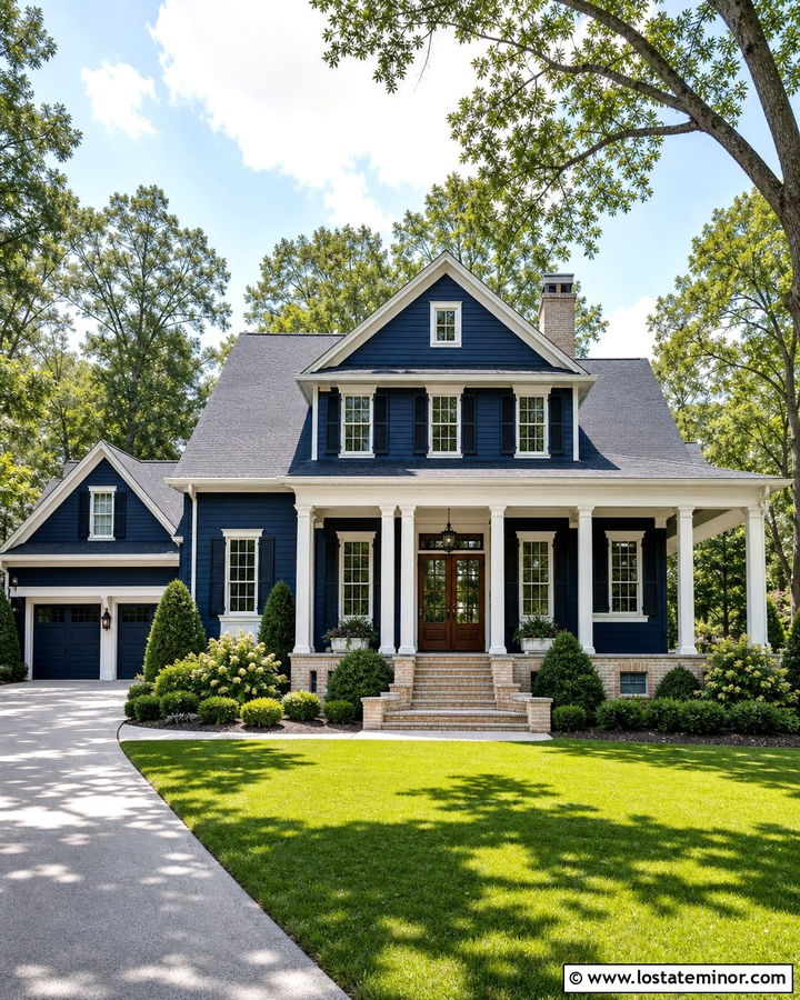 Midnight Blue House With Side Entry Garage - 30 Midnight Blue House Design With Garage Door Ideas