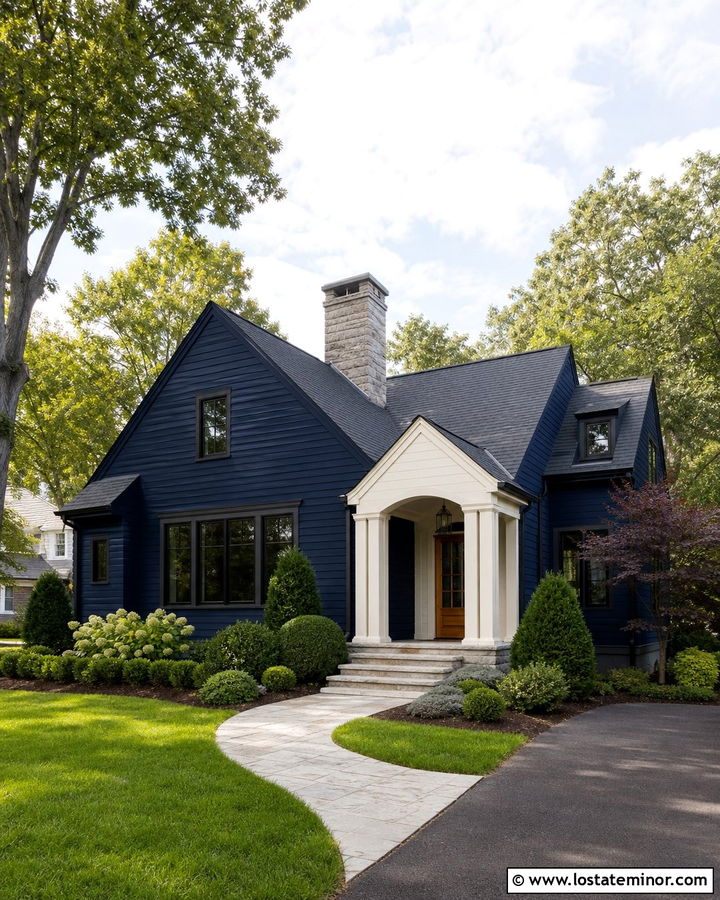 Midnight Blue House With Side Entry Portico - 30 Midnight Blue House Design With Portico Ideas