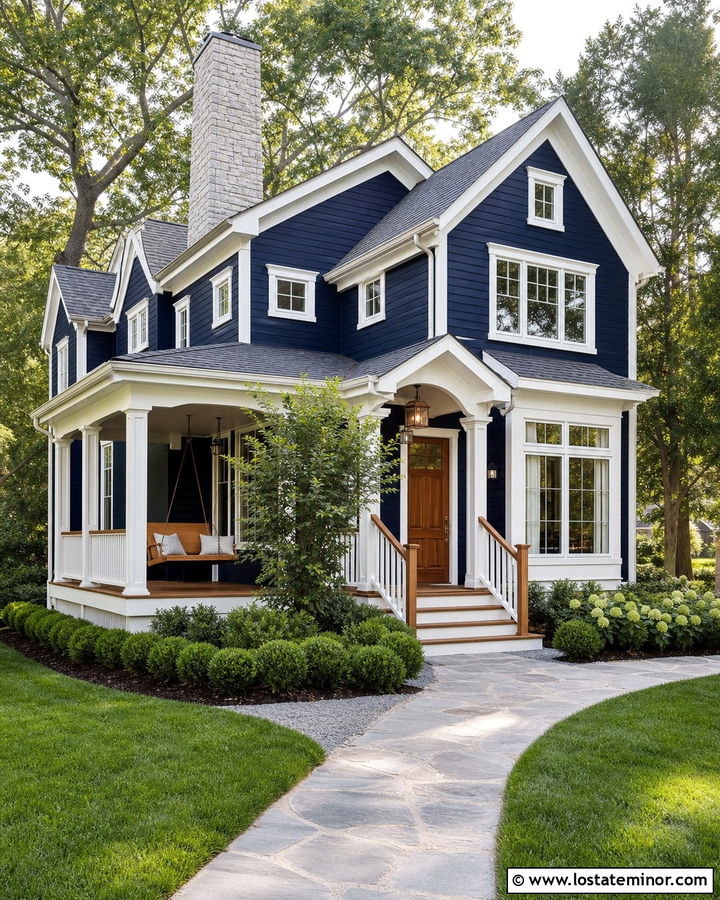 Midnight Blue House With Side Porch Swing - 30 Midnight Blue House Design With Swing Ideas