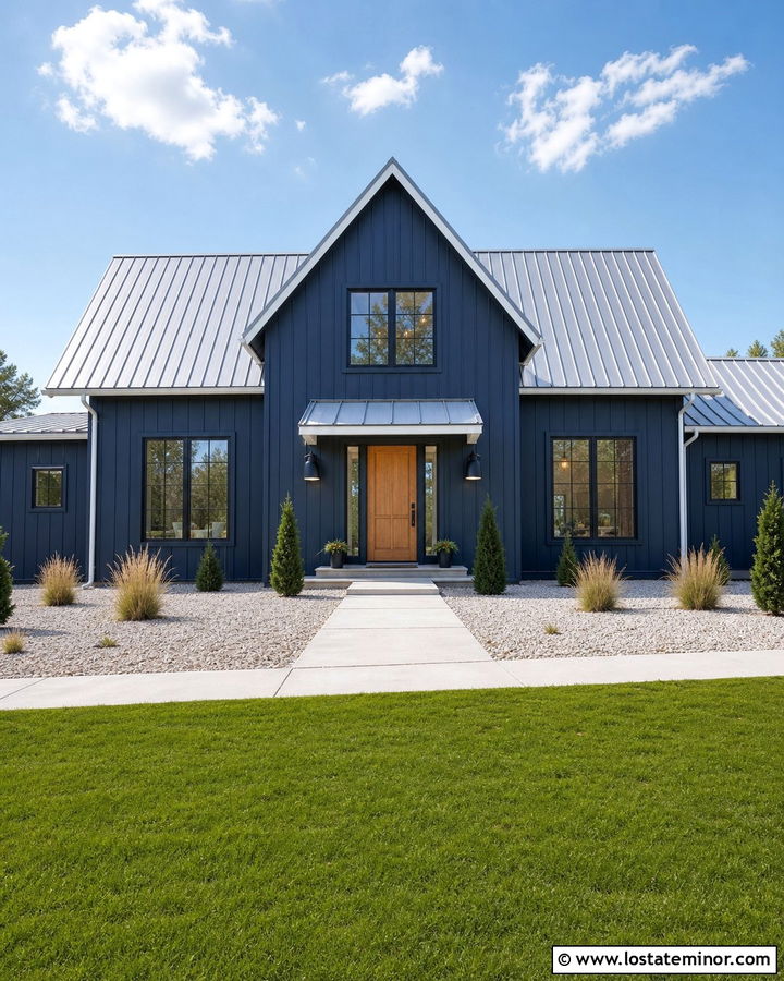 Midnight Blue House With Silver Metal Roof - 30 Midnight Blue House Design With Roof Ideas