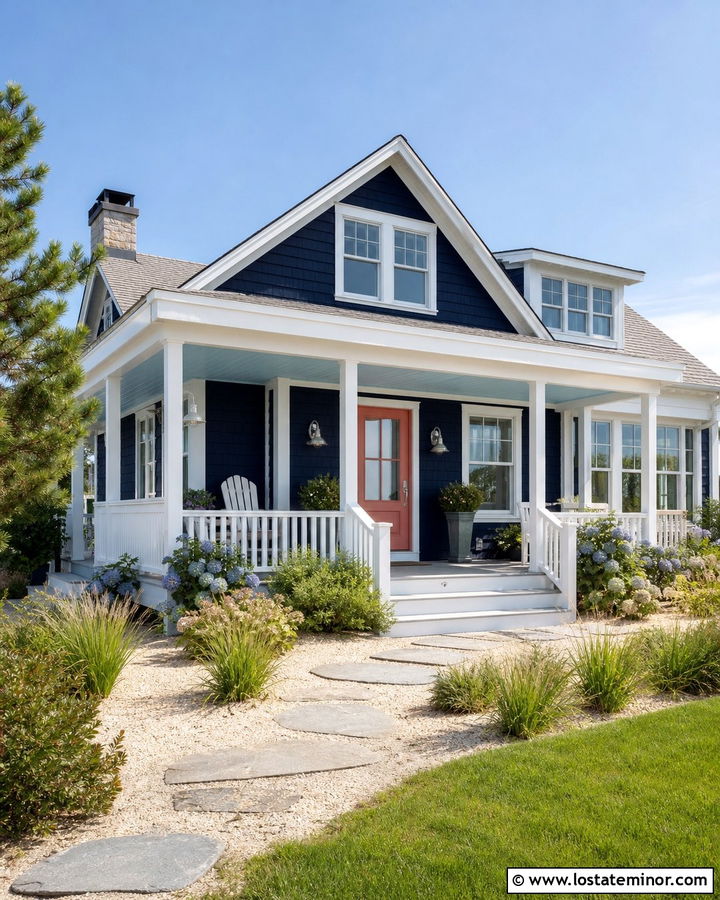 Midnight Blue House With Sky Blue Porch Ceiling - 30 Midnight Blue House Design With Porch Ceiling Ideas