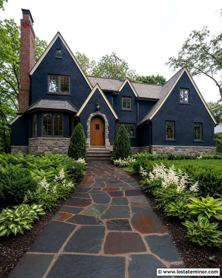 Midnight Blue House With Slate Walkway - 30 Midnight Blue House Design With Walkway Ideas