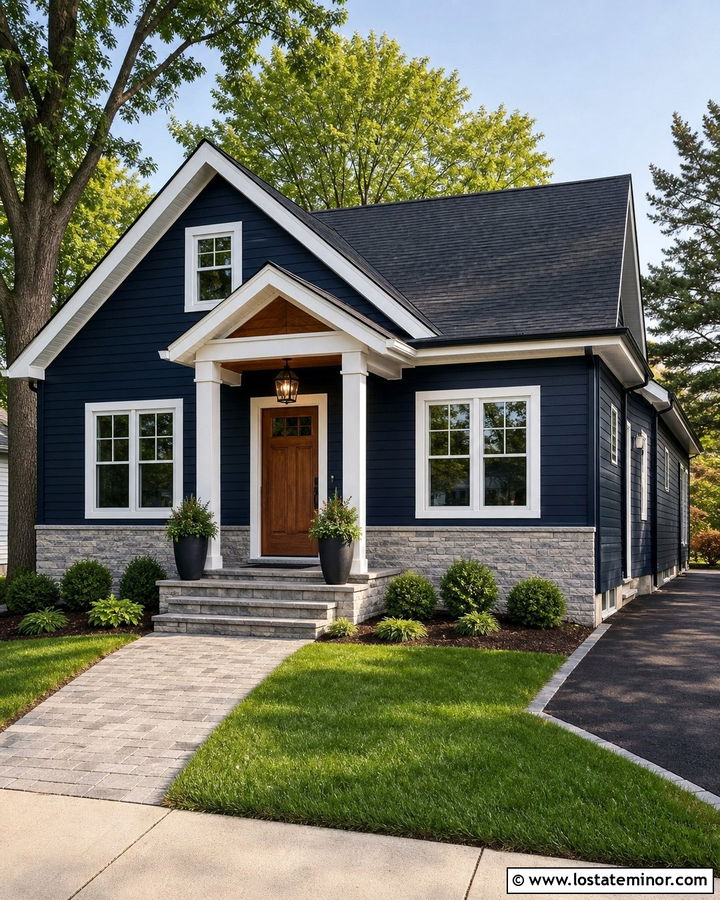 Midnight Blue House With Small Covered Porch - 30 Midnight Blue House Design With Front Porch Ideas