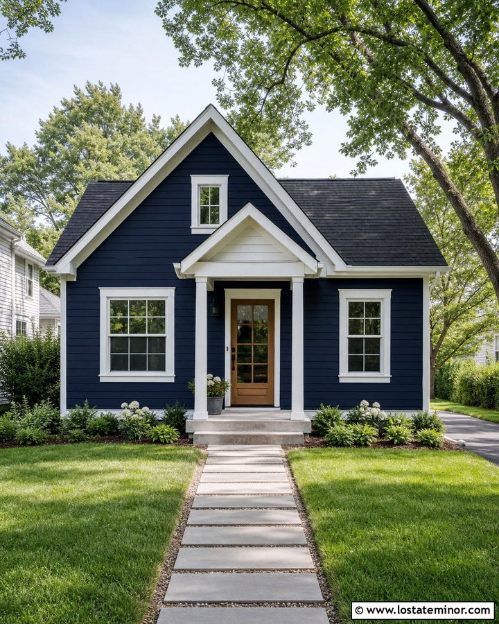 Midnight Blue House With Small Front Portico - 30 Midnight Blue House Design With Portico Ideas