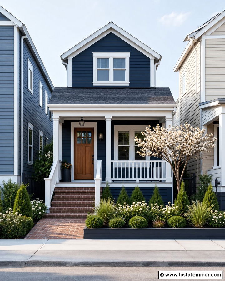 Midnight Blue House With Small Front Yard - 30 Midnight Blue House Design With Front Yard Ideas